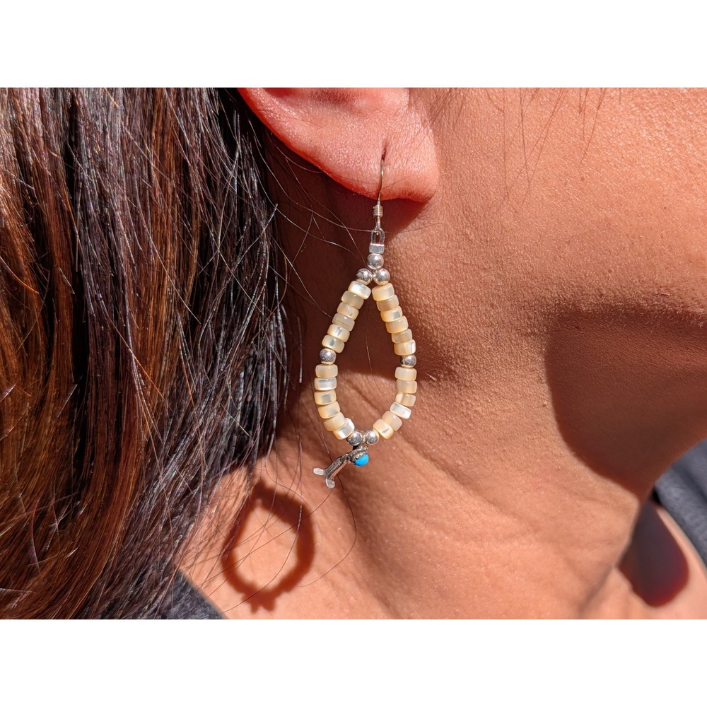 Navajo Dangle Earrings Handmade Sterling Silver‎ Turquoise Teardrop ***